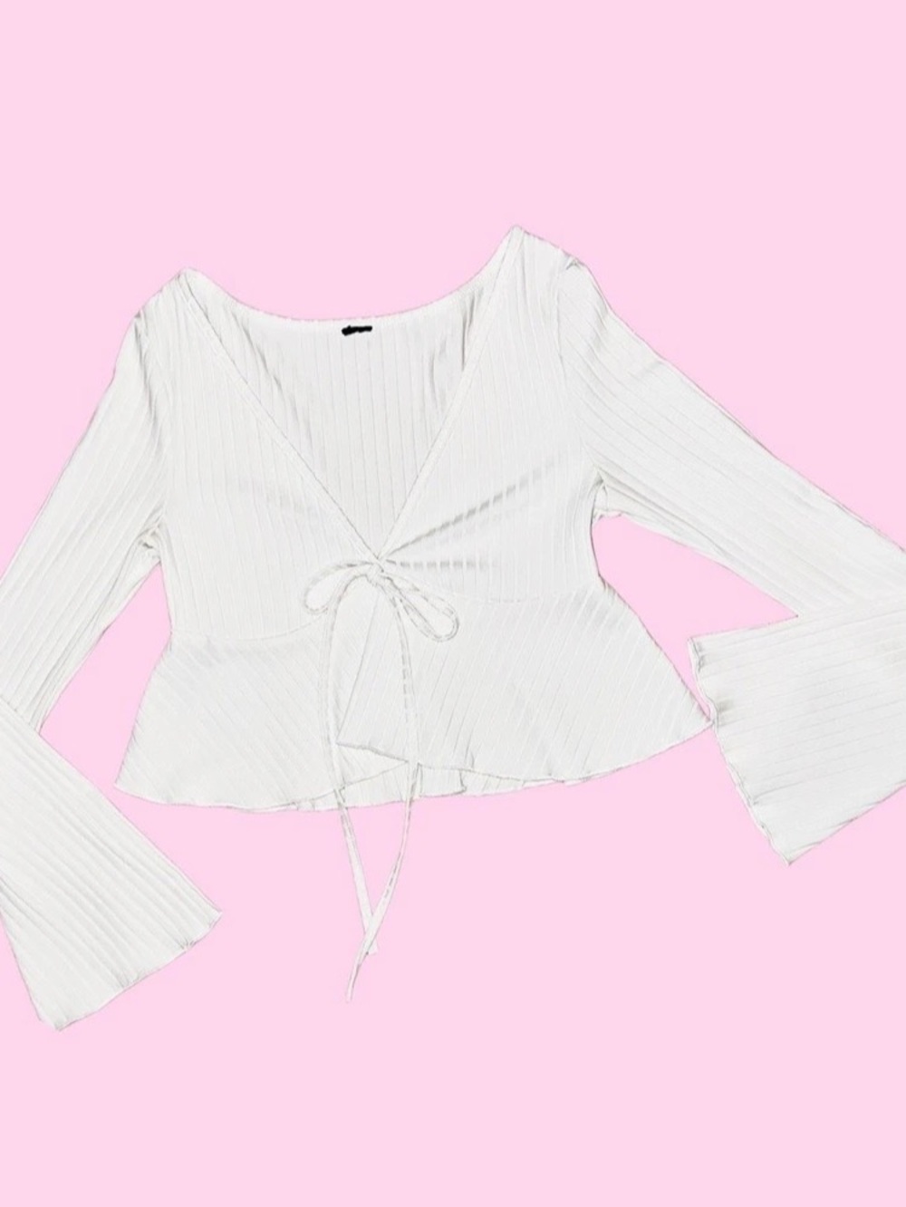 White Tie-Front Flare Sleeve Crop Top Like New